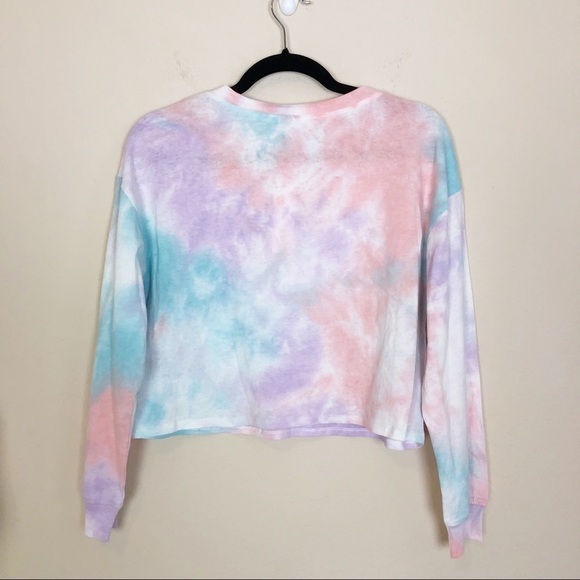 New All in Favor Nordstrom Tie Dye Cropped Long Sleeve Cotton Tee Be Nice Patch - Picture 5 of 7